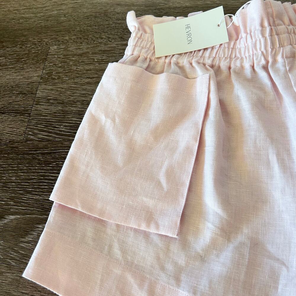 Hevron Mira Linen Shorts Rose Quartz Pink High Rise Pocket Sz M NWT - Picture 14 of 16